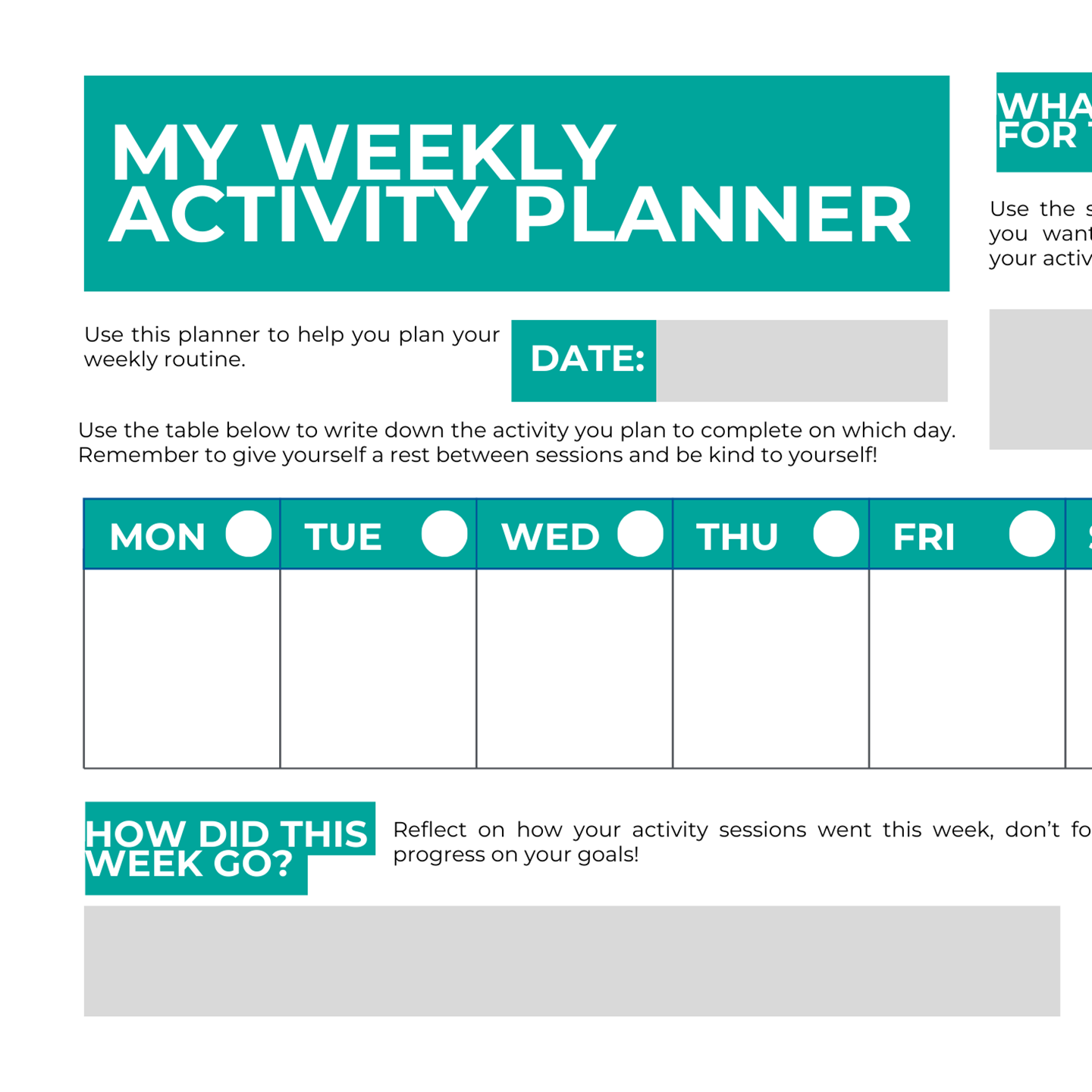 Active Branded Weekly Activity Planner
