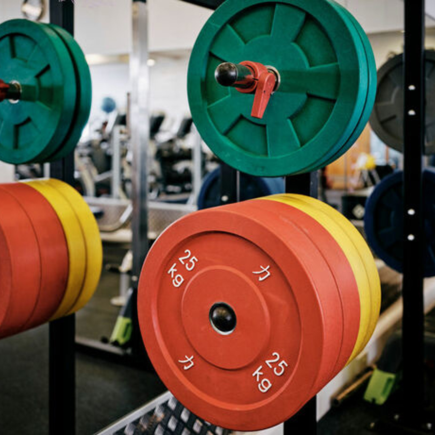 Close up of weights at the gym